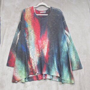 Jess & Jane Burnout Dyed Multicolor Cotton Knit Long Sleeve Tunic Top Size XL